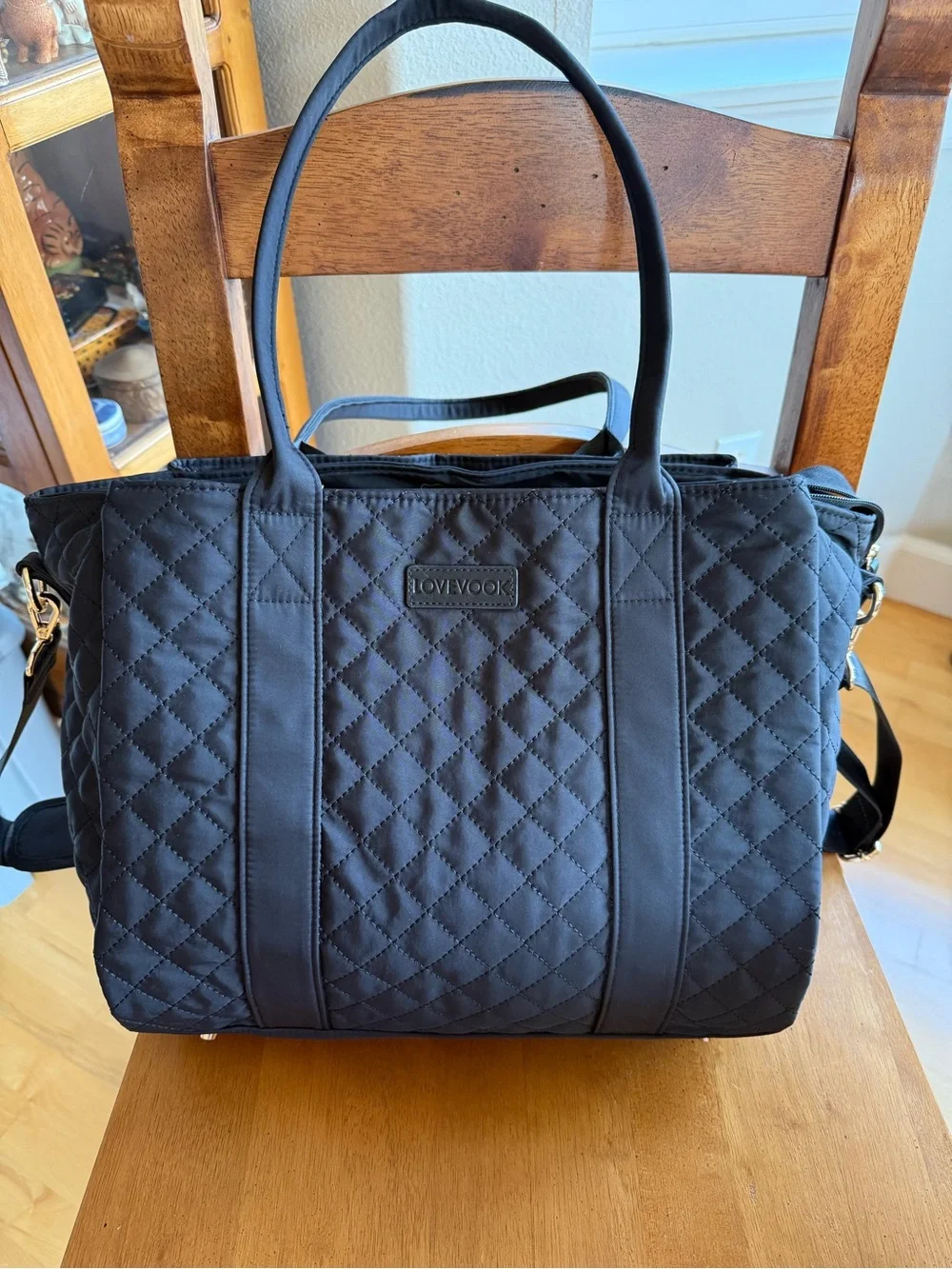 Lovevook Quilted Black Laptop Tote Bag for Women